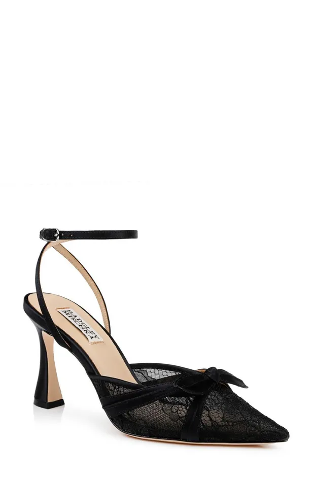 Women Stiletto Badgley Mischka Josie Lace Ankle Strap Pumps Black