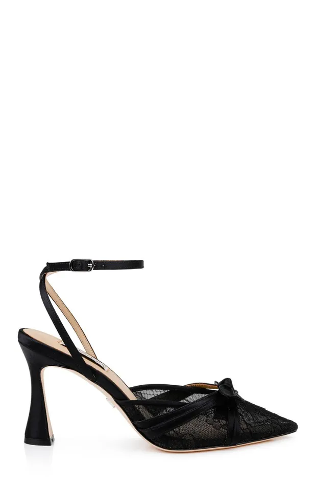 Women Stiletto Badgley Mischka Josie Lace Ankle Strap Pumps Black