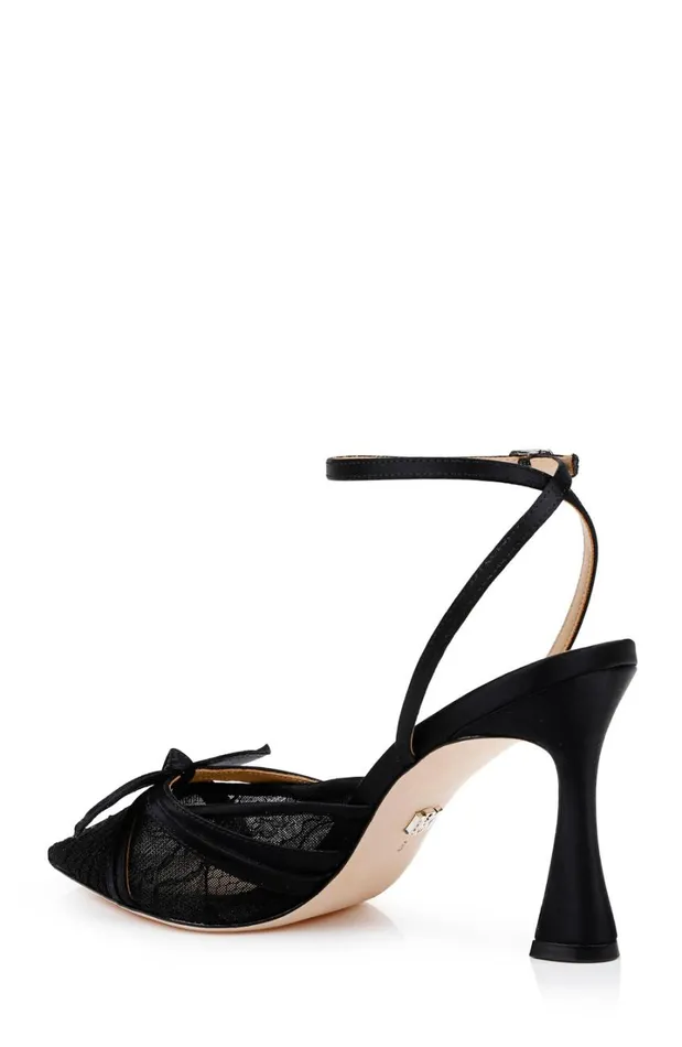 Women Stiletto Badgley Mischka Josie Lace Ankle Strap Pumps Black