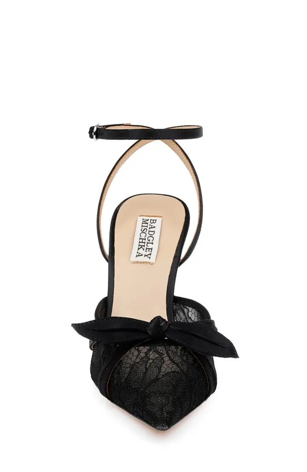 Women Stiletto Badgley Mischka Josie Lace Ankle Strap Pumps Black