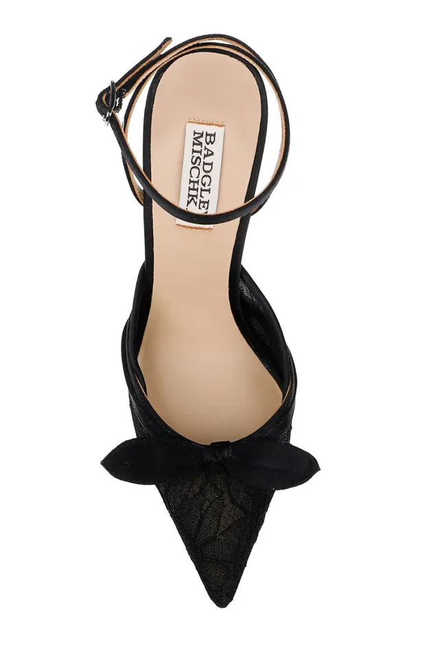 Women Stiletto Badgley Mischka Josie Lace Ankle Strap Pumps Black