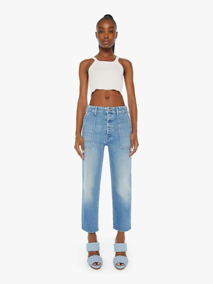 Women Straight Mother Denim The Patch Pocket Private Flood Wash Flag Me Down