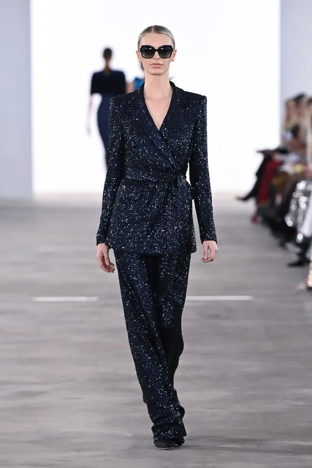 Women Suits Badgley Mischka WideLeg Sequin Pants Navy