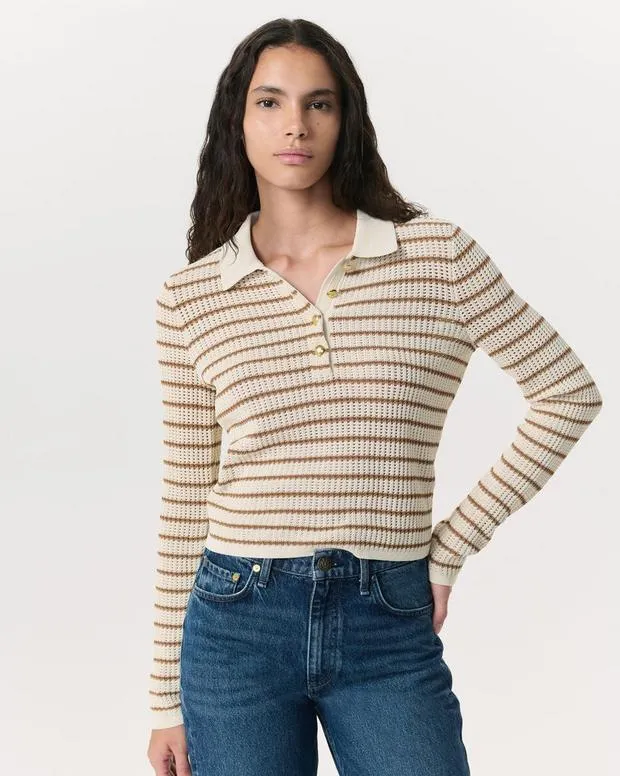 Women Sweaters and Sweatshirts rag and bone Viola Striped Polo Sweater Ivory Multi Women Sweaters and Sweatshirts rag and bone Viola Striped Polo Sweater Ivory Multi