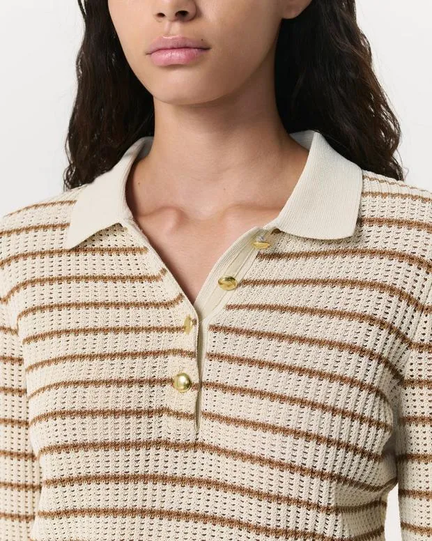 Women Sweaters and Sweatshirts rag and bone Viola Striped Polo Sweater Ivory Multi