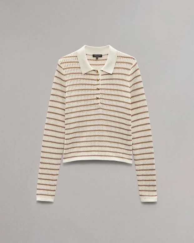 Women Sweaters and Sweatshirts rag and bone Viola Striped Polo Sweater Ivory Multi