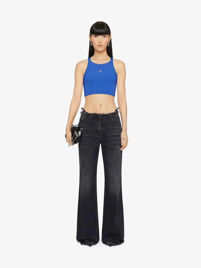 Women TShirts Givenchy Cropped Tank Top In Cotton With 4G Detail Iris Purple
