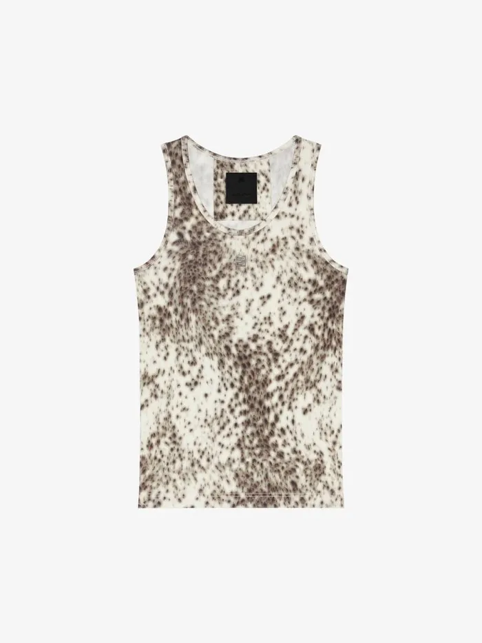 Women TShirts Givenchy Slim Fit Tank Top In Jersey With Snow Leopard Print Naturalbrown