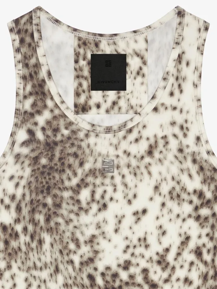 Women TShirts Givenchy Slim Fit Tank Top In Jersey With Snow Leopard Print Naturalbrown