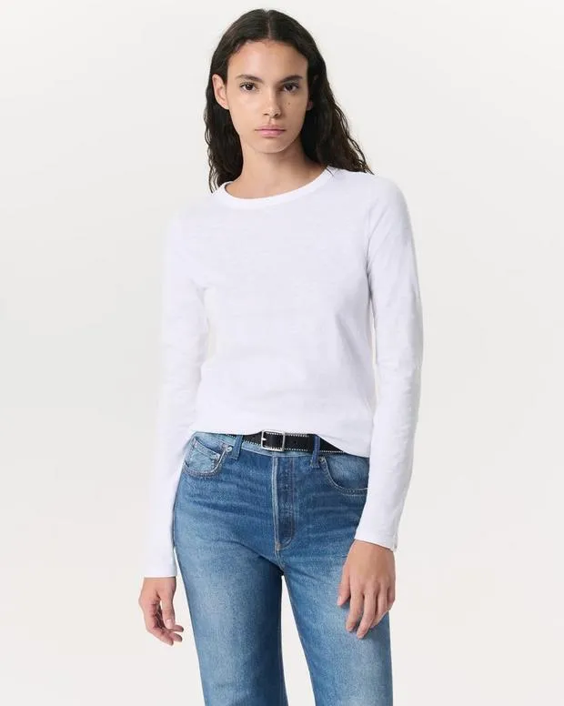 Women TShirts rag and bone The Slub Long Sleeve BlackBright White