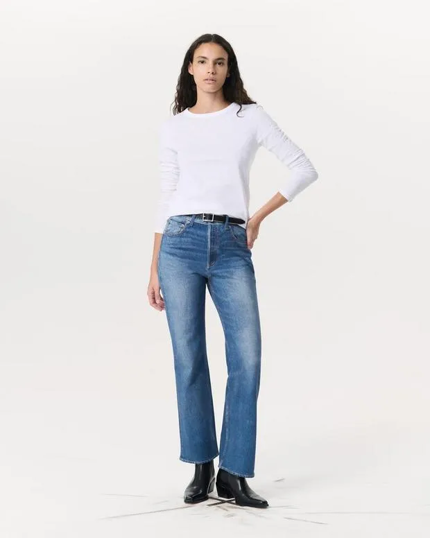 Women TShirts rag and bone The Slub Long Sleeve BlackBright White