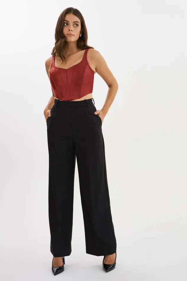 Women TABIA Leather Corset Top Ruby Red LAMARQUE Tops Women TABIA Leather Corset Top Ruby Red LAMARQUE Tops