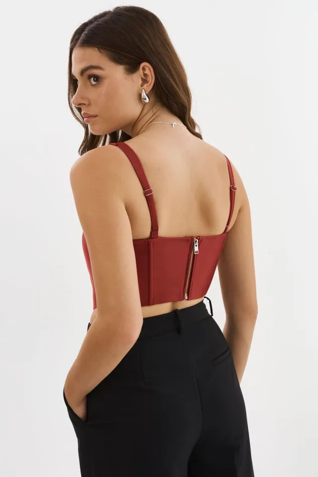 Women TABIA Leather Corset Top Ruby Red LAMARQUE Tops Women TABIA Leather Corset Top Ruby Red LAMARQUE Tops