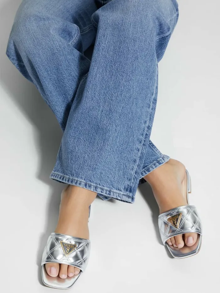 Women Tameli Icon Slide Sandals Silver 040 Sandals GUESS Women Tameli Icon Slide Sandals Silver 040 Sandals GUESS