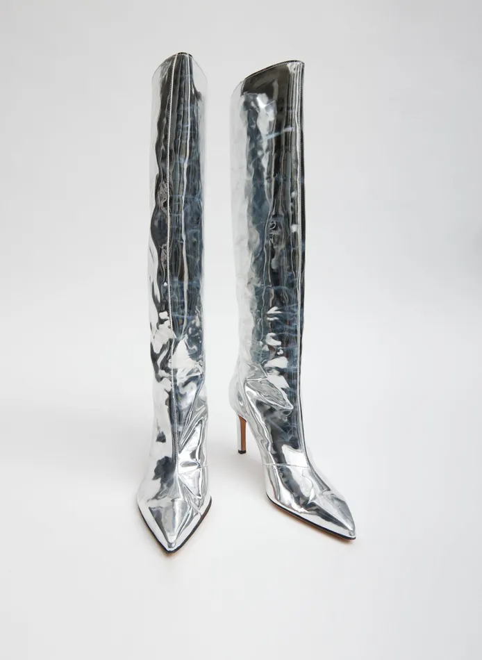 Women Tibi Heels Mats Silver Boot