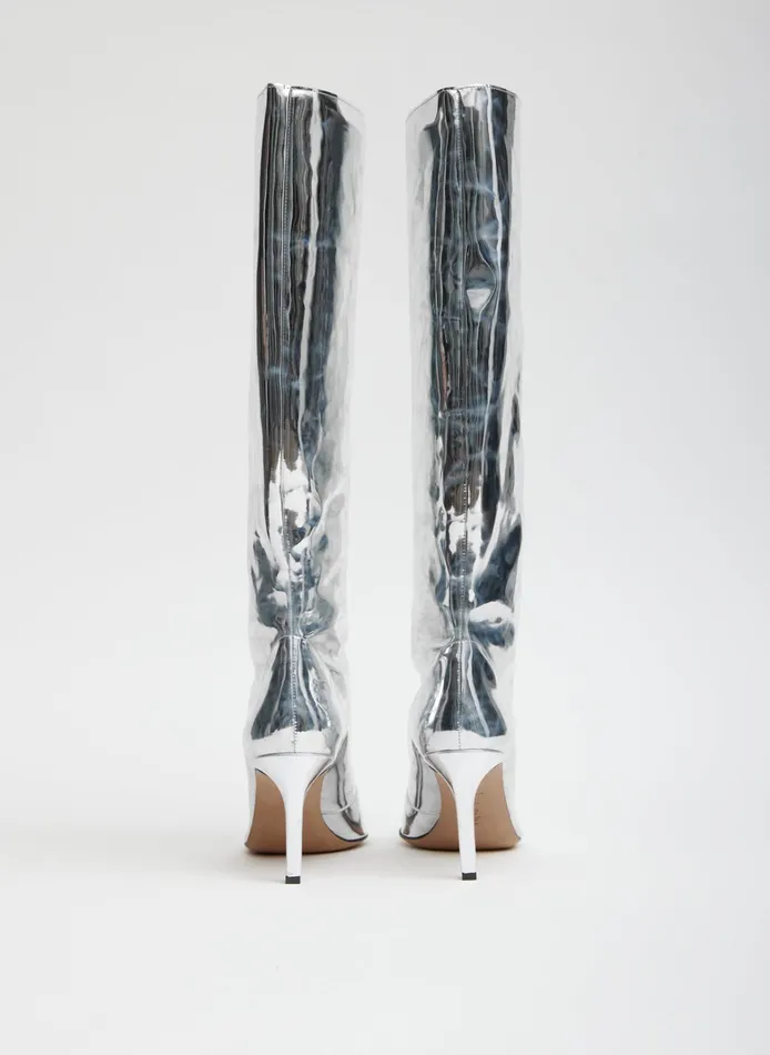 Women Tibi Heels Mats Silver Boot