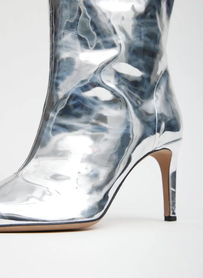 Women Tibi Heels Mats Silver Boot