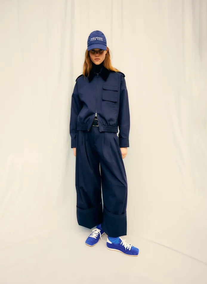 Women Tibi Jackets and Outerwear Bio Twill Bomber Jacket With Removable Corduroy Collar