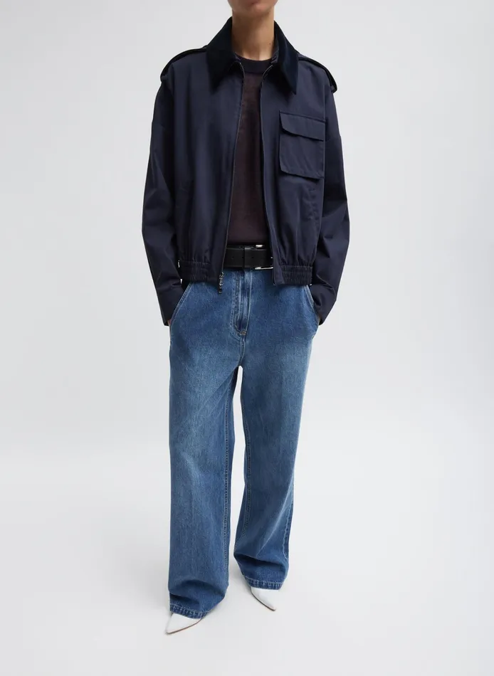 Women Tibi Jackets and Outerwear Bio Twill Bomber Jacket With Removable Corduroy Collar
