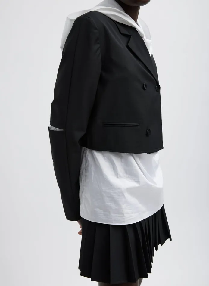 Women Tibi Jackets and Outerwear Tropical Wool Cropped Lean Double Breasted Shirt Jacket