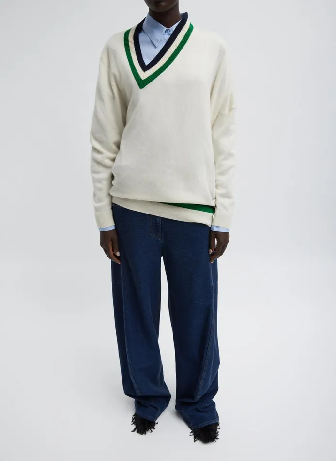 Women Tibi Knitwear and Sweatshirts Washable Cashmere Striped Warp VNeck Pullover