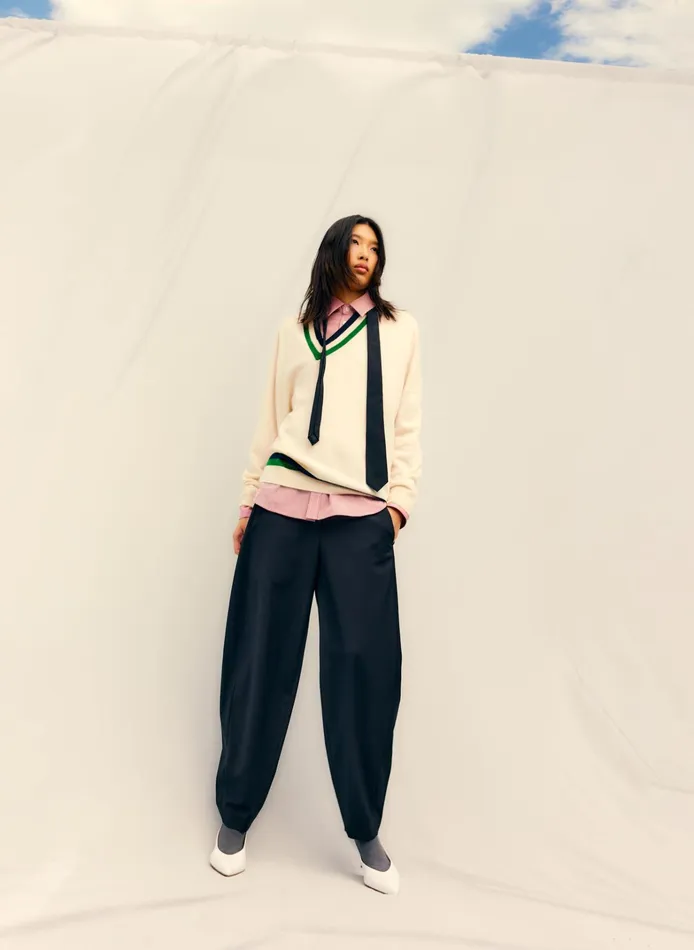 Women Tibi Knitwear and Sweatshirts Washable Cashmere Striped Warp VNeck Pullover