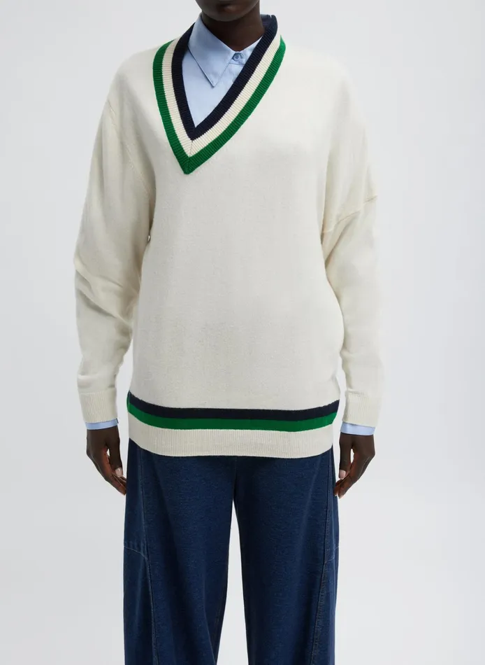 Women Tibi Knitwear and Sweatshirts Washable Cashmere Striped Warp VNeck Pullover