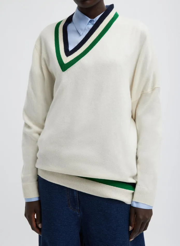 Women Tibi Knitwear and Sweatshirts Washable Cashmere Striped Warp VNeck Pullover