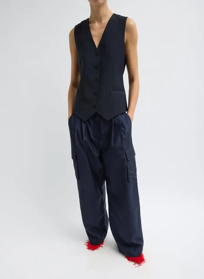 Women Tibi Pants and Shorts Crispy Nylon Stella Pleated Cargo Pant