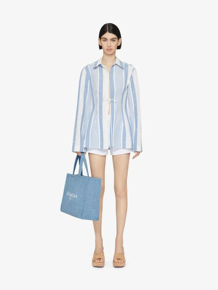 Women Tops and Shirts Givenchy Shirt In Cotton And Linen With 4G Stripes Blueoff White
