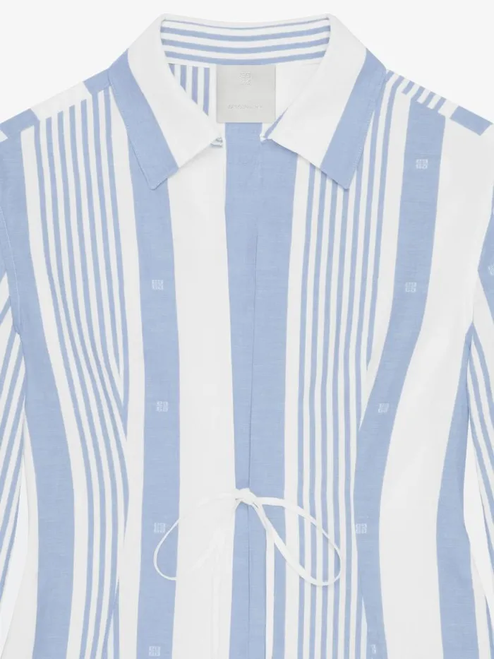 Women Tops and Shirts Givenchy Shirt In Cotton And Linen With 4G Stripes Blueoff White