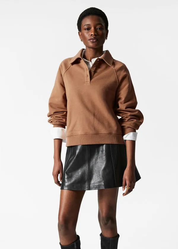 Women Tops and Tshirts and Other Stories Collared Polo Sweatshirt Brown