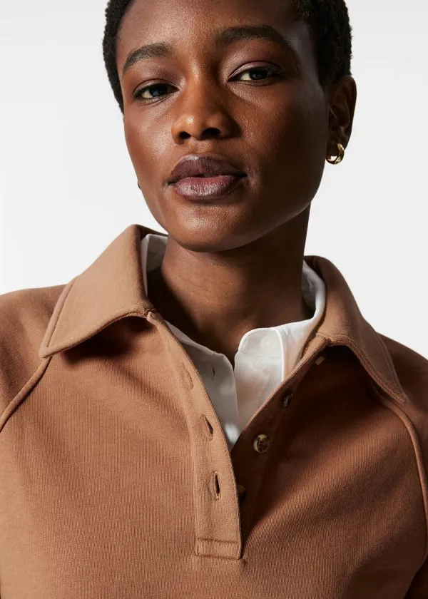 Women Tops and Tshirts and Other Stories Collared Polo Sweatshirt Brown