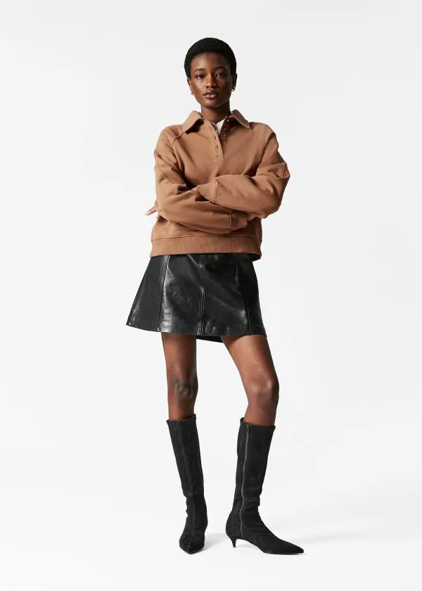 Women Tops and Tshirts and Other Stories Collared Polo Sweatshirt Brown