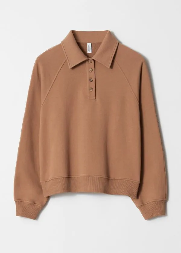 Women Tops and Tshirts and Other Stories Collared Polo Sweatshirt Brown
