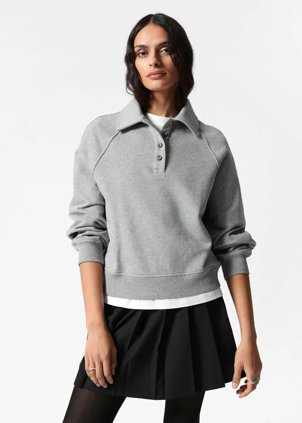 Women Tops and Tshirts and Other Stories Collared Polo Sweatshirt Grey