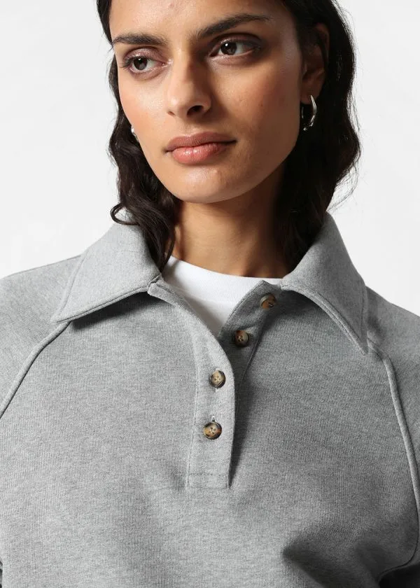 Women Tops and Tshirts and Other Stories Collared Polo Sweatshirt Grey