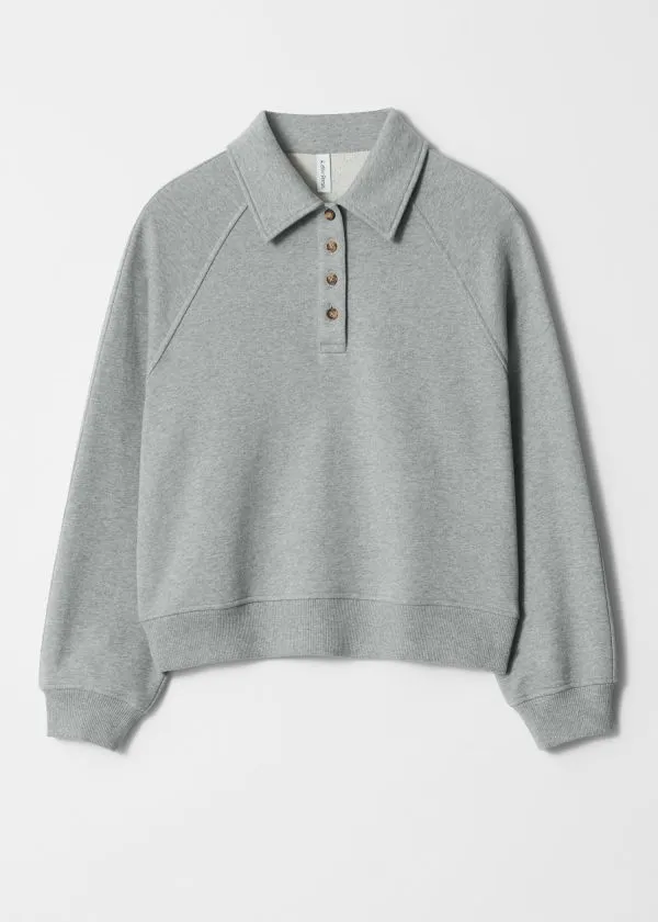 Women Tops and Tshirts and Other Stories Collared Polo Sweatshirt Grey