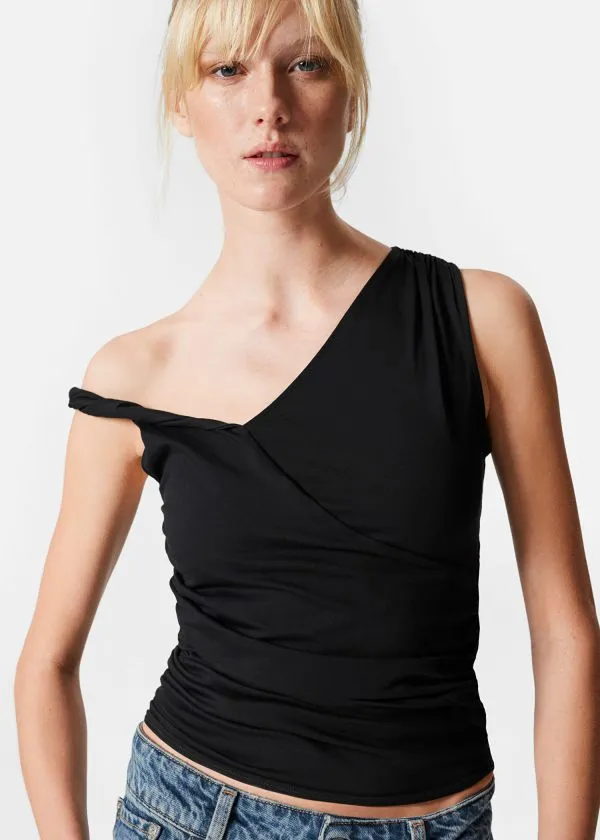 Women Tops and Tshirts and Other Stories Draped Asymmetric Tank Top Black