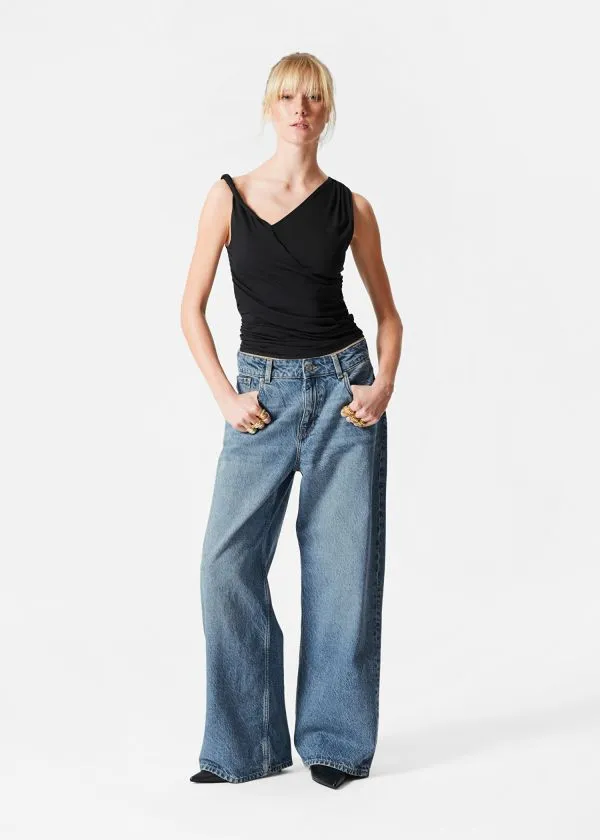 Women Tops and Tshirts and Other Stories Draped Asymmetric Tank Top Black