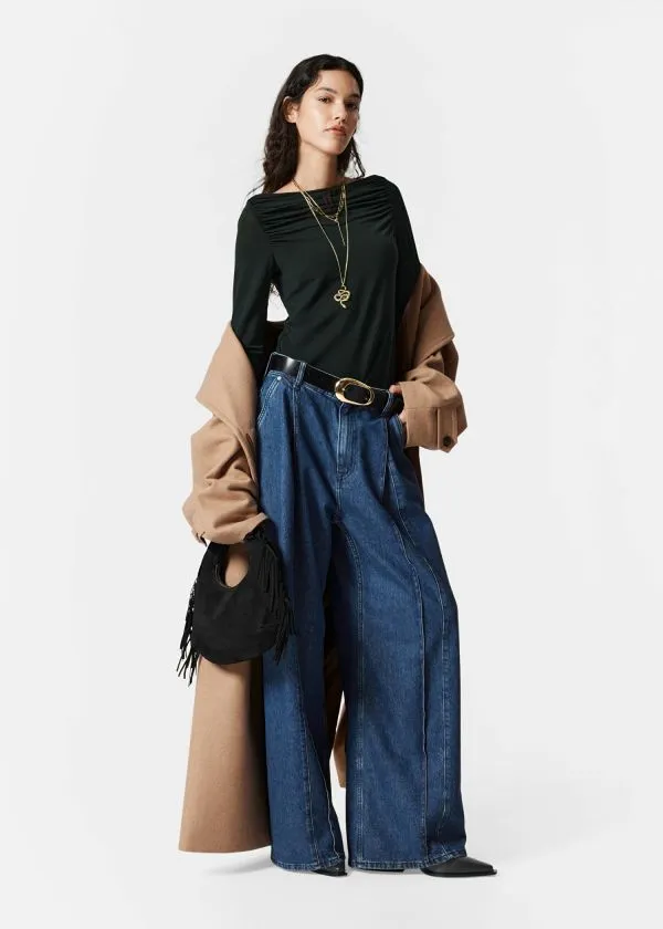 Women Tops and Tshirts and Other Stories Draped Boatneck Top Black