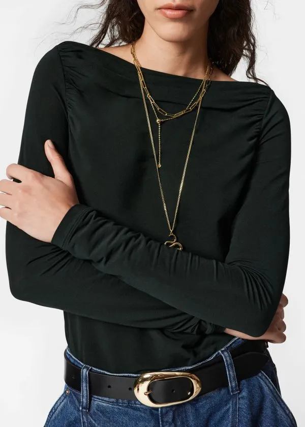 Women Tops and Tshirts and Other Stories Draped Boatneck Top Black