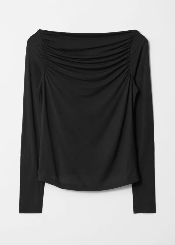 Women Tops and Tshirts and Other Stories Draped Boatneck Top Black