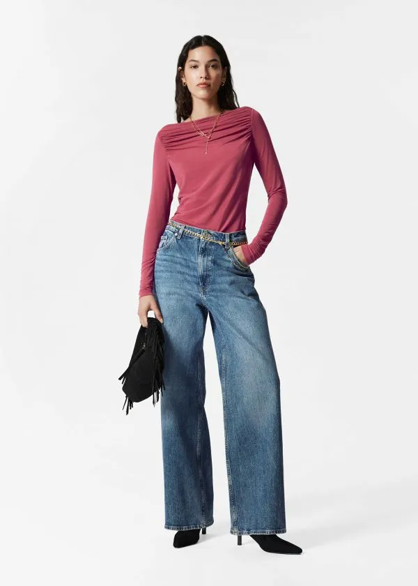 Women Tops and Tshirts and Other Stories Draped Boatneck Top Red