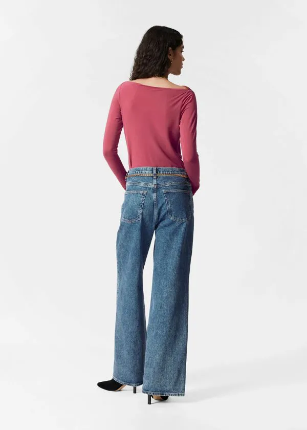 Women Tops and Tshirts and Other Stories Draped Boatneck Top Red