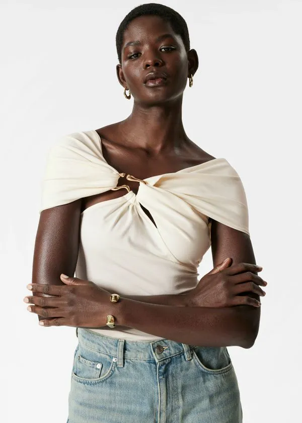 Women Tops and Tshirts and Other Stories Draped OffShoulder Top White