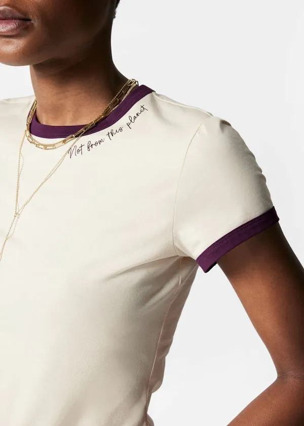 Women Tops and Tshirts and Other Stories Embroidery TShirt Creamandpurple