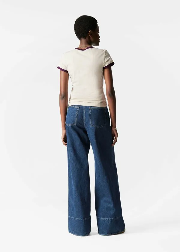 Women Tops and Tshirts and Other Stories Embroidery TShirt Creamandpurple