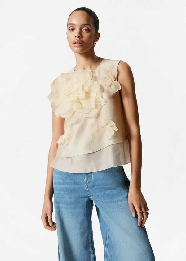 Women Tops and Tshirts and Other Stories FloralAppliqu Top Beige