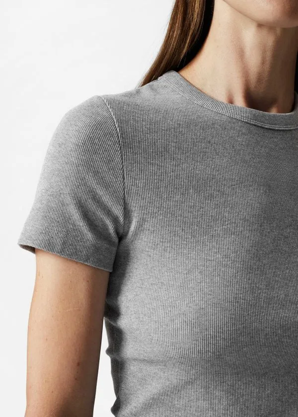 Women Tops and Tshirts and Other Stories Ribbed Cropped TShirt Grey Melange